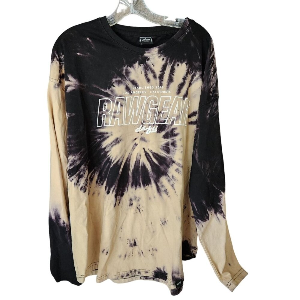 RAWGEAR T-shirt Men's XL Tie Dye LONG SLEEVE TEE Curve Hem‎ Raw Gear Print